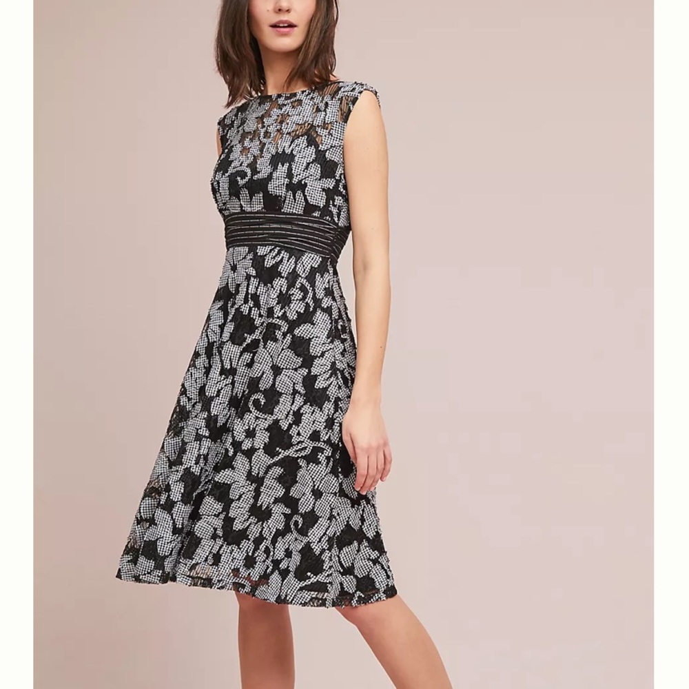 Anthropologie Black & White Floral Lace Midi Dress
